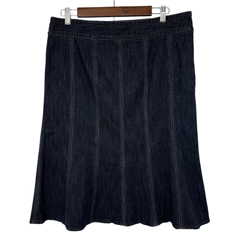 Kasper Women's Denim Skirt Size 12 Dark Wash A-Line Midi Side Zip Stretch Cotton